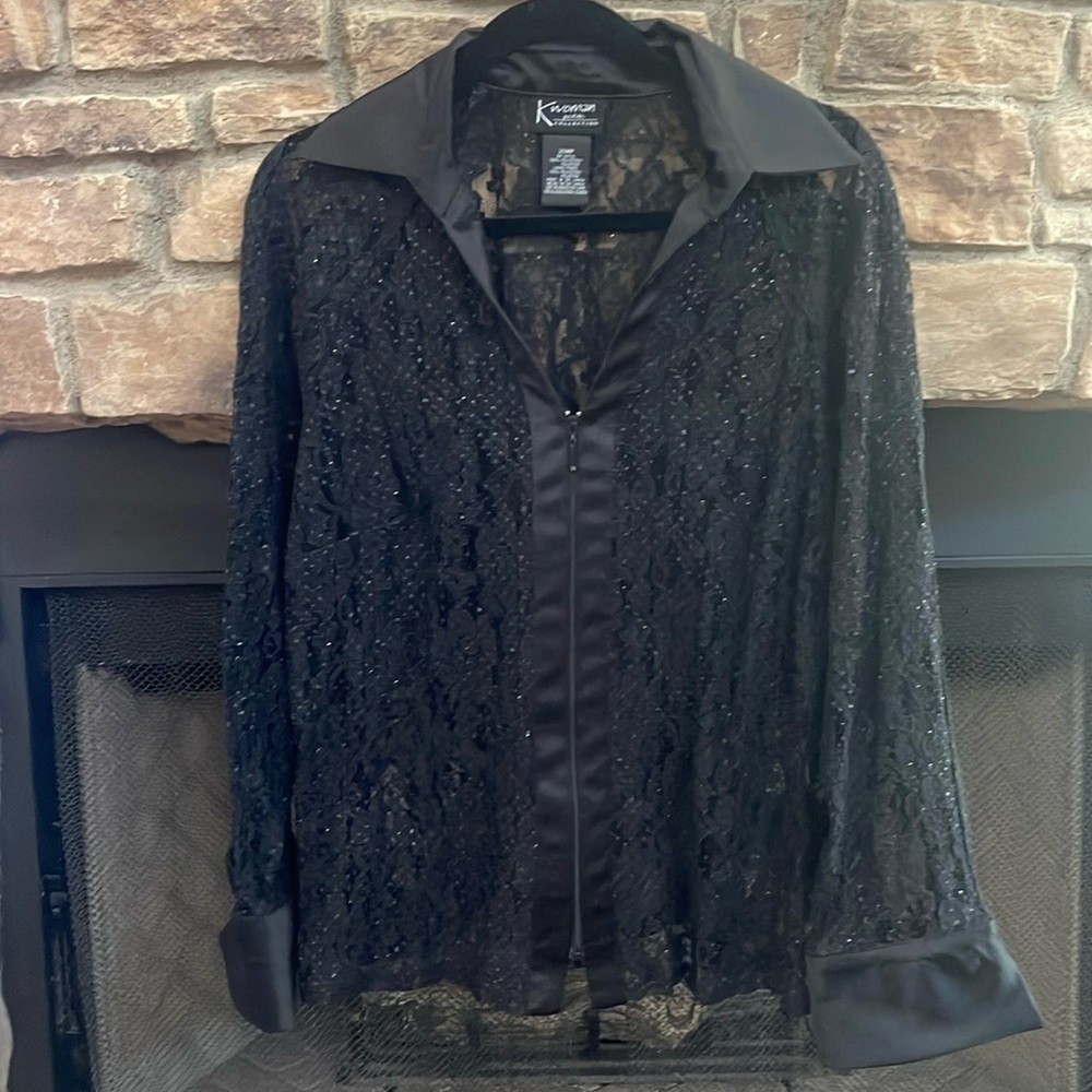 K Woman black see through long sleeve jacket with sequin. Size 20WP